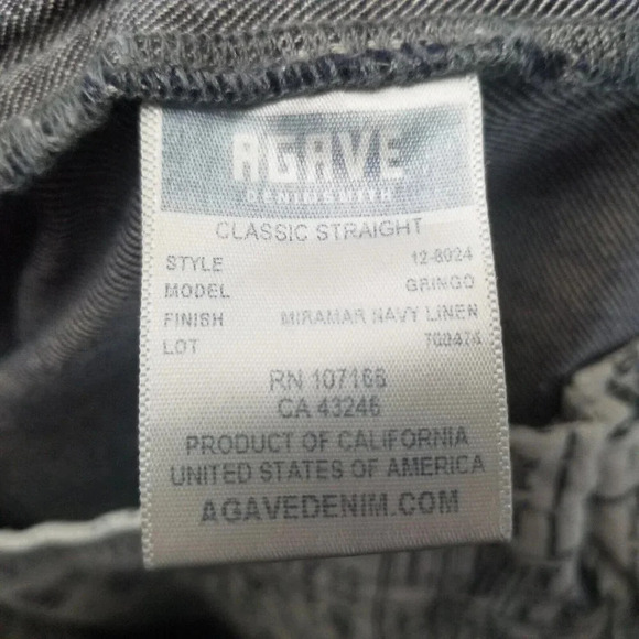 Agave Men's Gringo Straight Leg Linen Cotton  Grey Jeans Size 34 - Picture 4 of 13